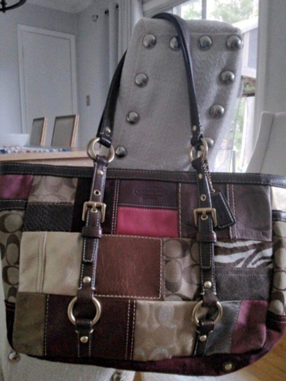 Coach Patchwork Satchel in Brown, Burgundy,Gold, Fuschia and Zebra